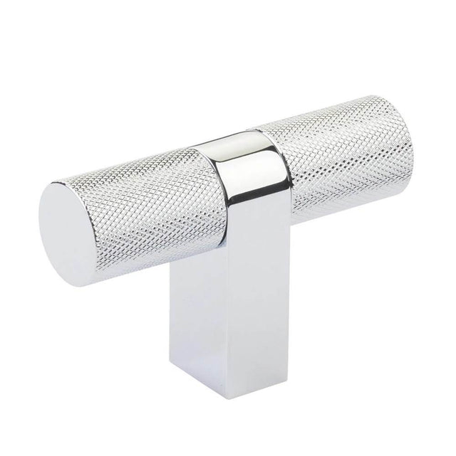 Emtek - Select Cabinet T-Knob 3-1/8'' overall, Rectangular Bar Stem US26, Knurled Bar US26 - Polished Chrome,Polished Chrome
