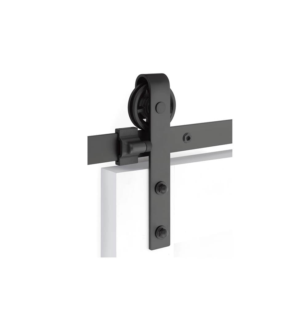 Emtek - Barn Door, Classic, Face Mount, 5'', Spoked Wheel, Classic Fastener, US19, Double Door - Flat Black