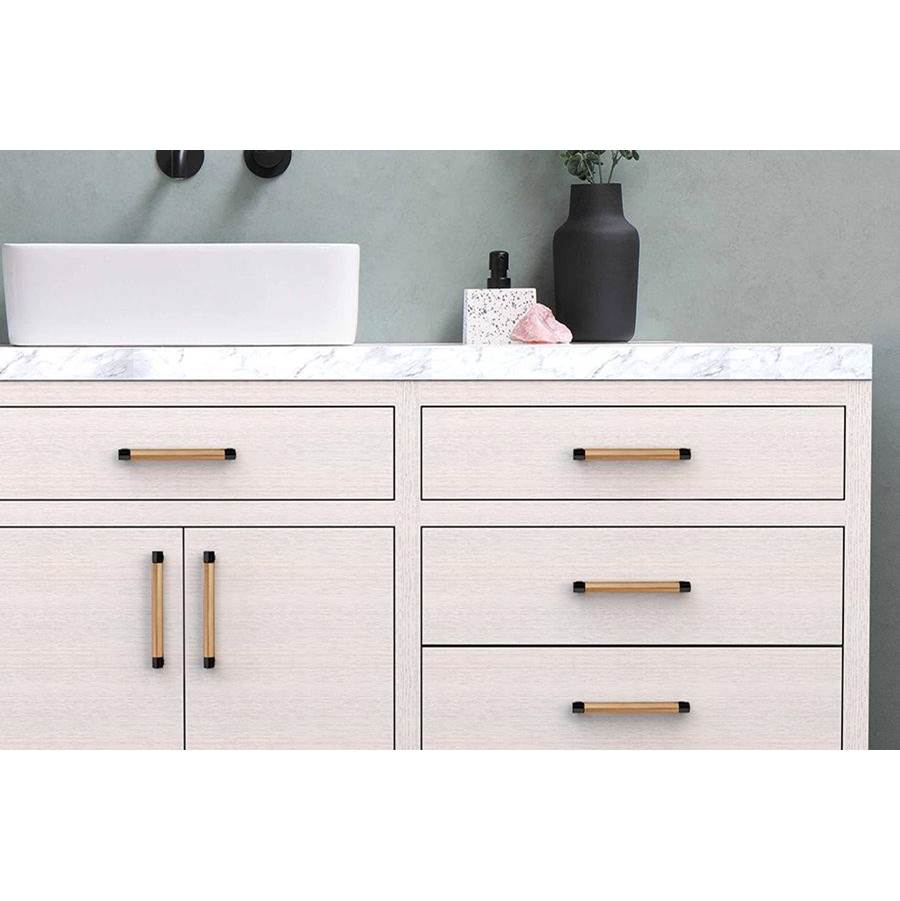 Select Cabinet Pull 3-1/2 in C-C, Rectangular Stem Satin Copper, Smooth Bar Satin Copper
