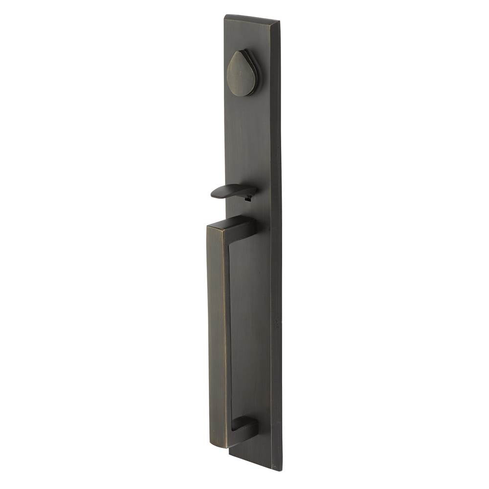 Emtek - Sgl Cyl, Rustic Modern Rectangular Full Length Tub Ent, Aurora Lever, LH, MB - Medium Bronze Patina