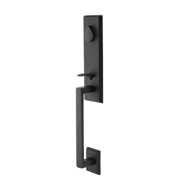 Emtek - Sgl Cyl, Rustic Modern Rectangular Monolithic Tub Ent, Aurora Lever, LH, FB - Flat Black Bronze Patina