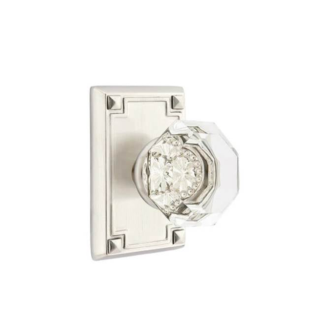 Emtek - Privacy, Arts and Crafts Rectangular Rosette, Old Town Crystal Knob, US15 - Satin Nickel