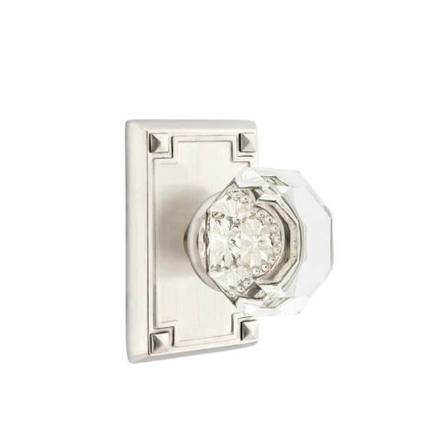 Emtek - Concealed, Passage, Arts and Crafts Rectangular Rosette, Old Town Clear Knob, US15 - Satin Nickel