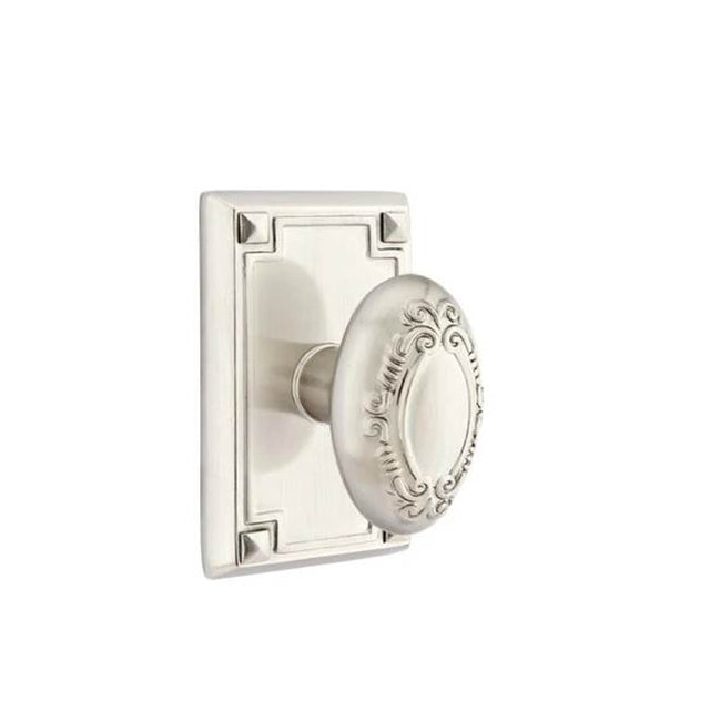 Emtek - Passage, Arts and Crafts Rectangular Rosette, Victoria Knob, US15 - Satin Nickel