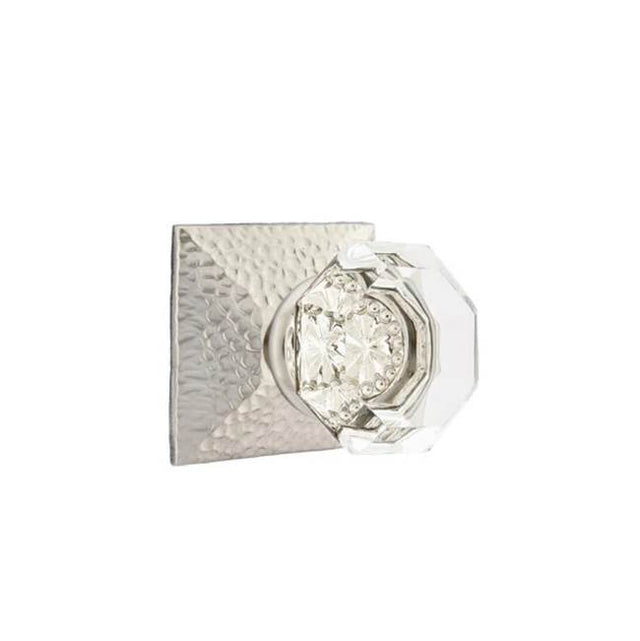 Emtek - Concealed, Passage, Hammered Rosette, Old Town Clear Knob, US15 - Satin Nickel