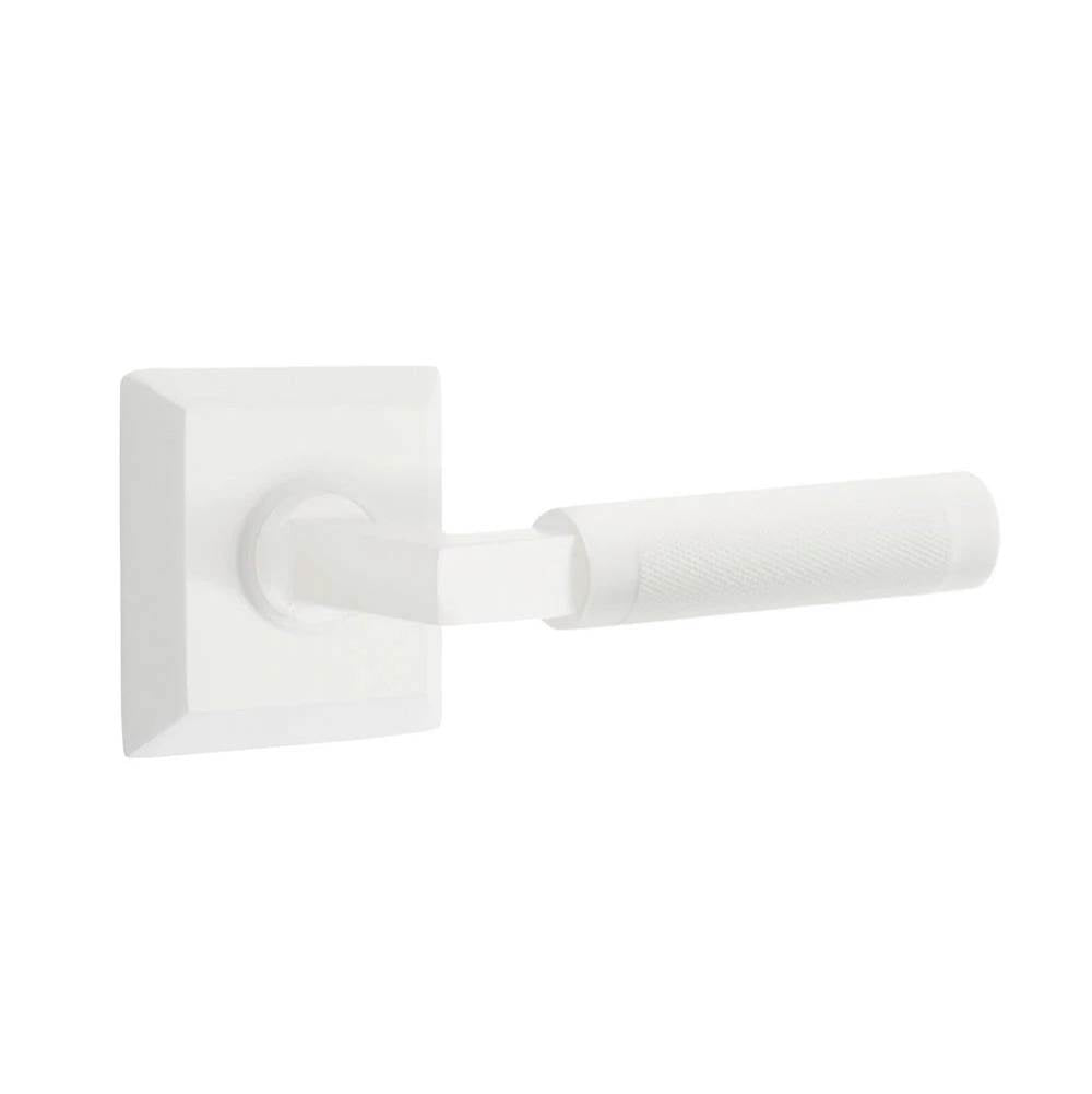 Emtek - Select Passage, Quincy Rosette MW, L-Square Stem MW, Knurled Handle MW LH - Matte White
