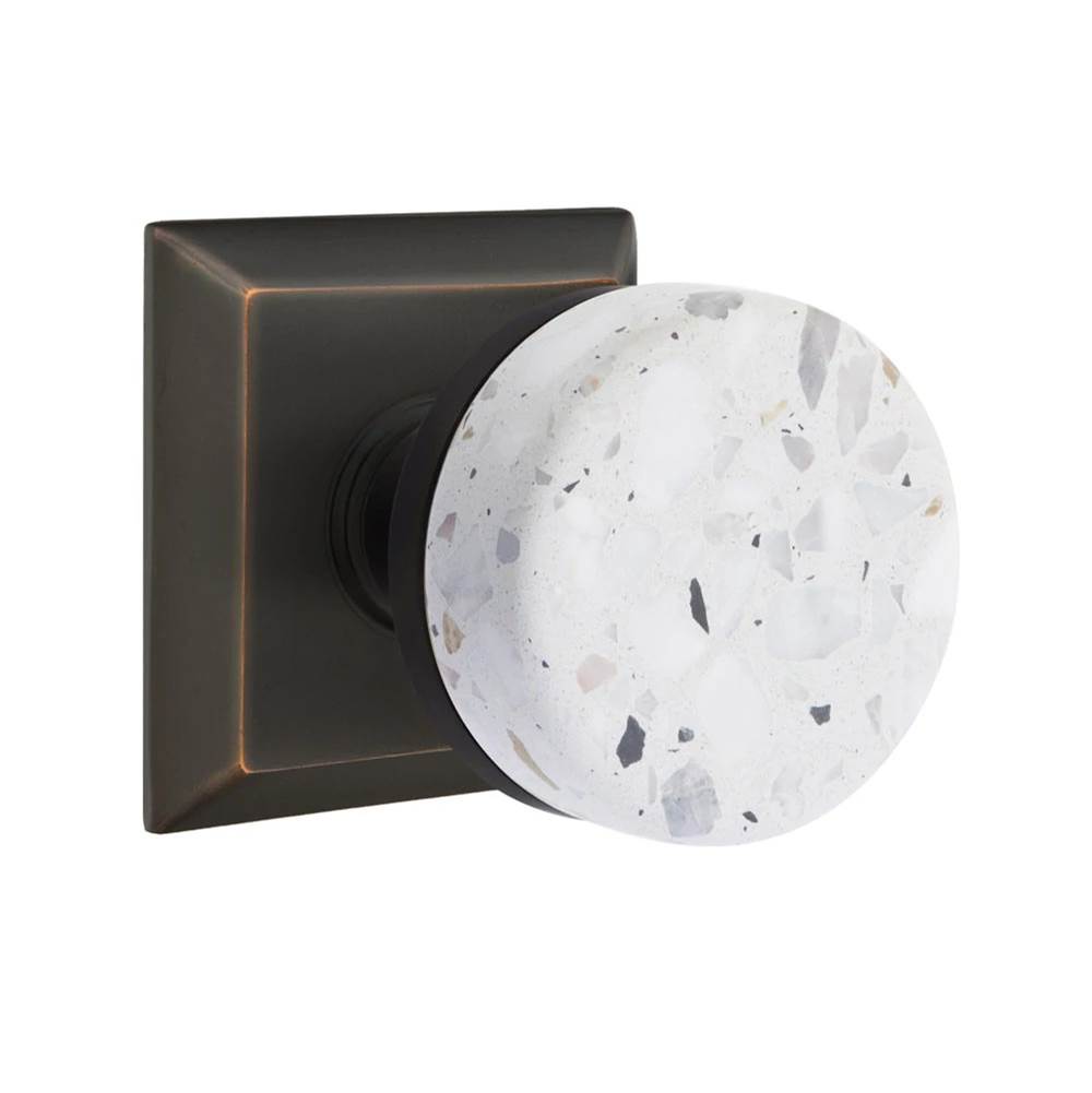 Emtek - Select Dummy, Quincy Rosette US10B, Conical Stem US10B, Light Terrazzo Knob - Oil Rubbed Bronze
