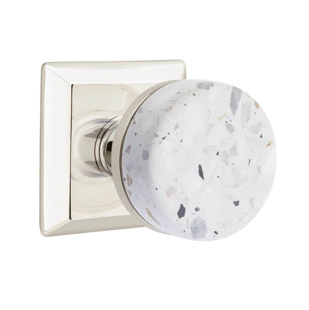 Emtek - Select Dummy, Quincy Rosette US14, Conical Stem US14, Light Terrazzo Knob - Polished Nickel