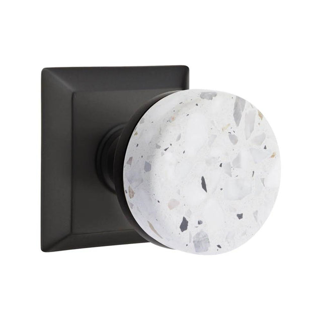 Emtek - Concealed Fastener, Select Passage, Quincy Rosette US19, Conical Stem US19, Light Terrazzo Knob - Flat Black