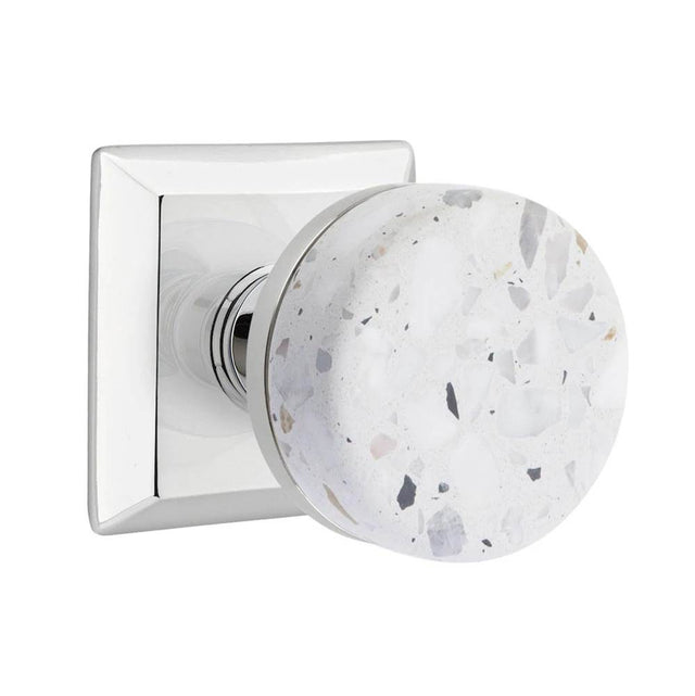 Emtek - Select Dummy, Quincy Rosette US26, Conical Stem US26, Light Terrazzo Knob - Polished Chrome
