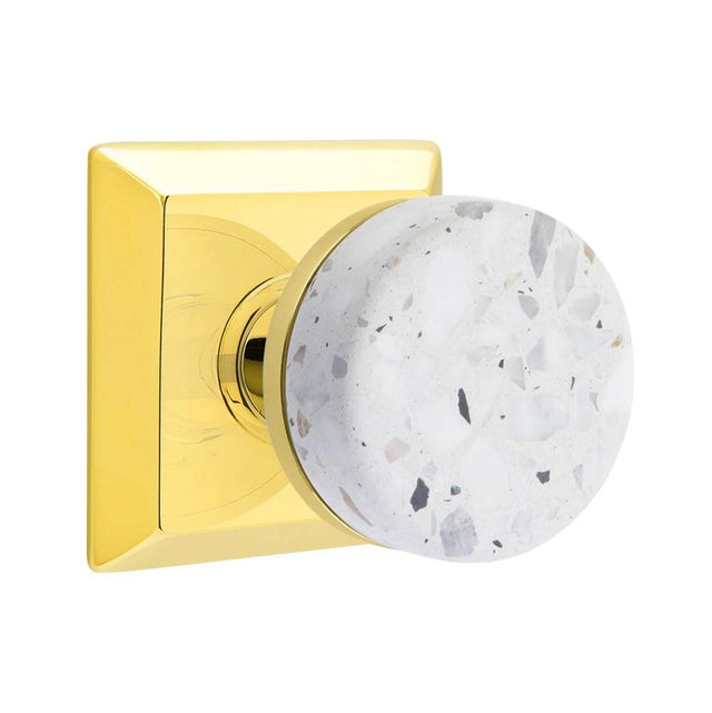 Emtek - Concealed Fastener, Select Passage, Quincy Rosette US3NL, Conical Stem US3NL, Light Terrazzo Knob - Unlacquered Brass