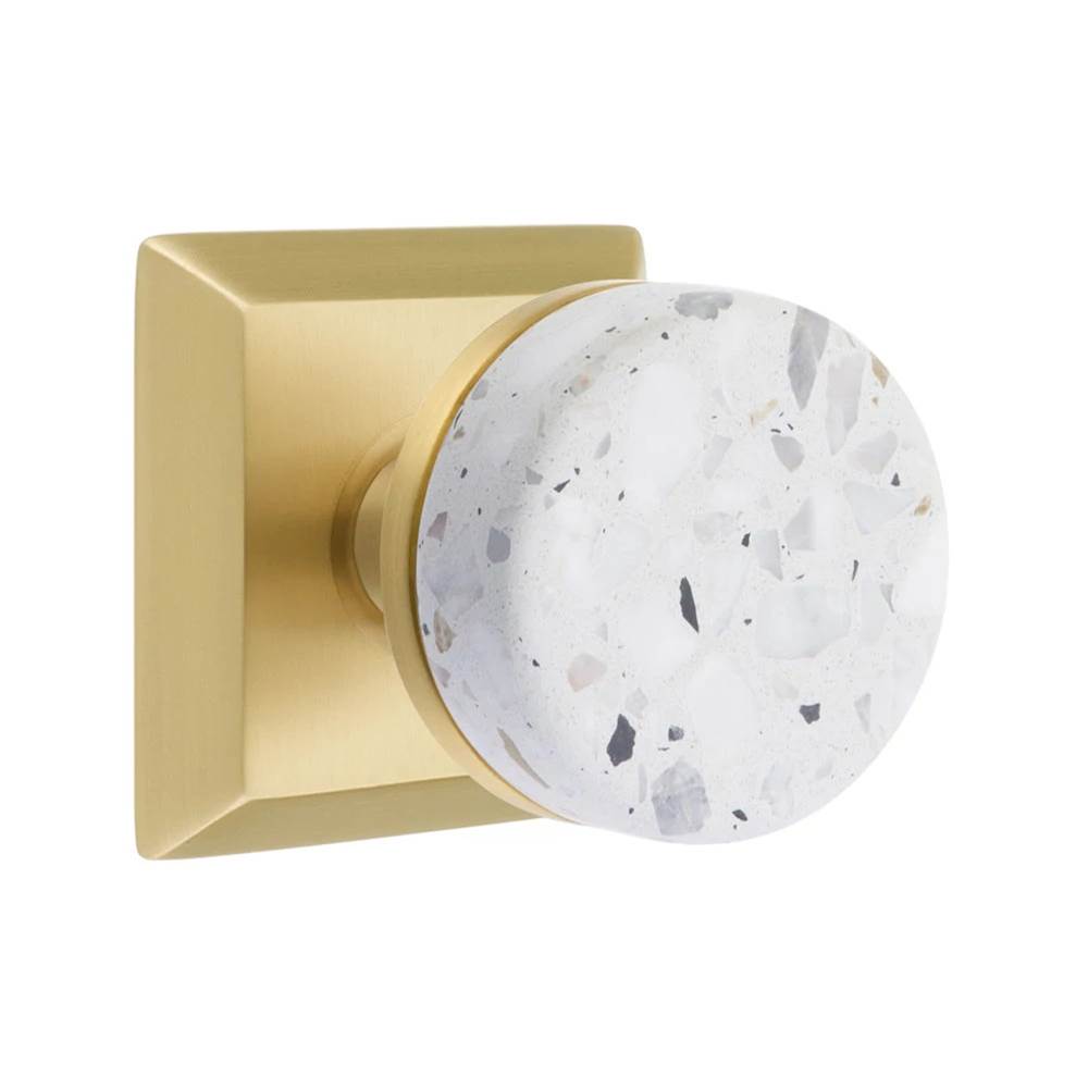Emtek - Concealed Fastener, Select Passage, Quincy Rosette US4, Conical Stem US4, Light Terrazzo Knob - Satin Brass