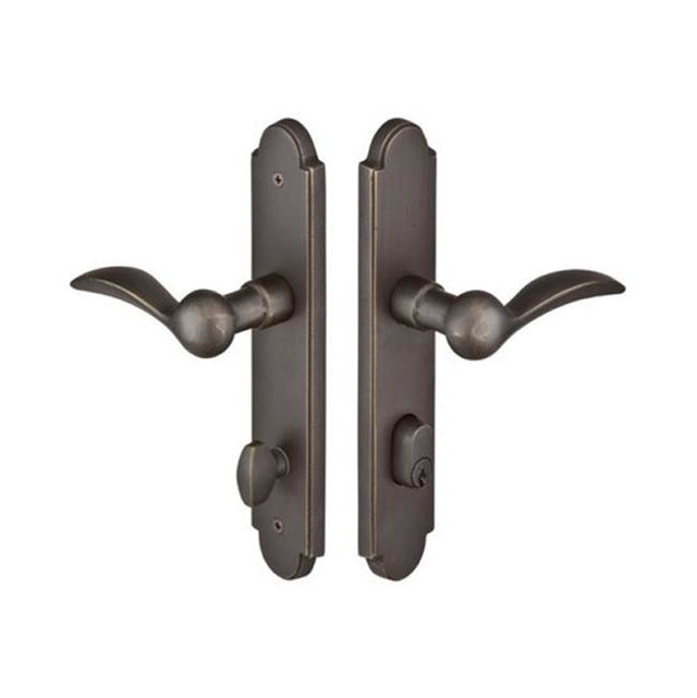 Emtek - Multi Point C6, Keyed with American Cyl, Arched Style, 2'' x 10'', Cody Lever, LH, TWB - Tumbled White Bronze
