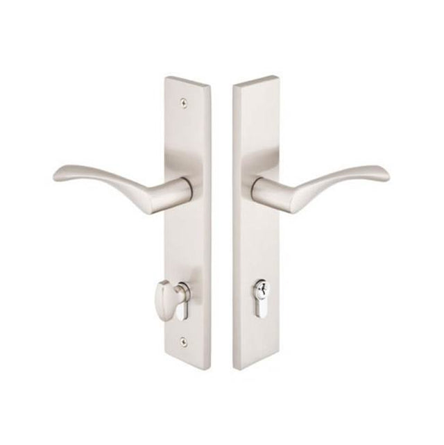 Emtek - Multi Point C5, Keyed with Euro Profile Cyl, Modern Style, 2'' x 10'', Ribbon and Reed Lever, LH, US3NL - Unlacquered Brass