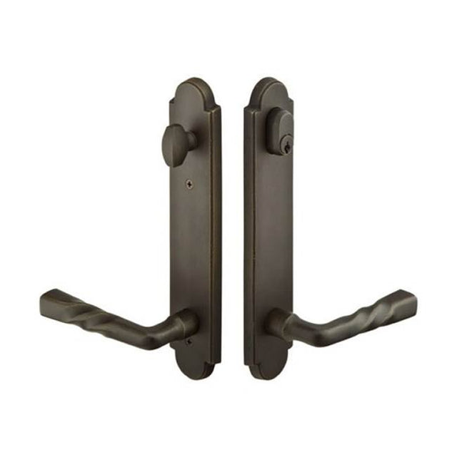 Emtek - Multi Point C7, Keyed with American Cyl, Arched Style, 2'' x 10'', Montrose Lever, RH, TWB - Tumbled White Bronze