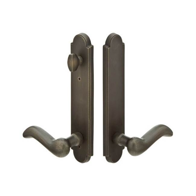 Emtek - Multi Point C7, Non-Keyed American T-turn IS, Arched Style, 2'' x 10'', Aurora Lever, LH, TWB - Tumbled White Bronze