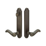 Emtek - Multi Point C7, Non-Keyed American T-turn IS, Arched Style, 2'' x 10'', Aurora Lever, LH, TWB - Tumbled White Bronze