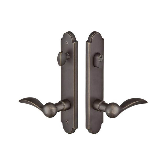Emtek - MultiPointC8, Keyed with AmericanCyl, ArchedStyle, 2''x10'', CimarronLever, LH, TWB - Tumbled White Bronze