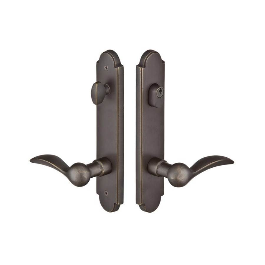 Emtek - MultiPointC8, Keyed with AmericanCyl, ArchedStyle, 2''x10'', DurangoLever, RH, TWB - Tumbled White Bronze