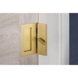 Emtek - Modern Rectangular Barn Door Privacy Lock and Flush Pull with Integrated Strike US4 - Satin Brass
