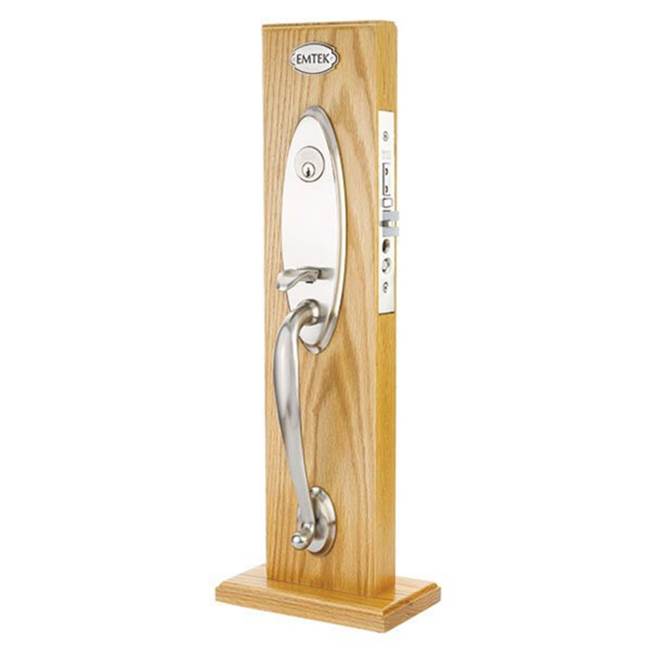 Emtek - Entryset, F20, Memphis Mortise, 2-1/2'' Backset, Modern Disc Crystal Knob, LH, US3NL - Unlacquered Brass