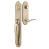 Emtek - Dbl Cyl, Greeley Tub Ent, Mariposa Lever, RH, TWB - Tumbled White Bronze