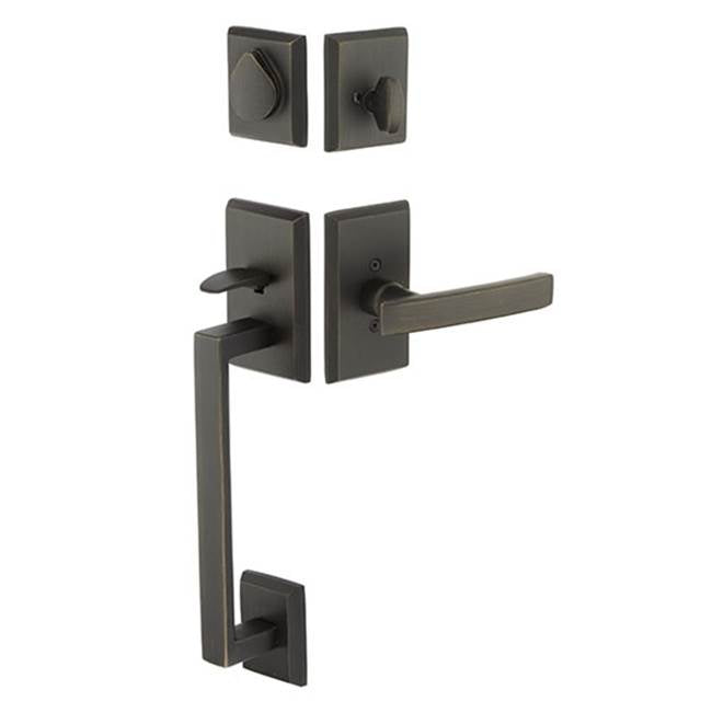 Emtek - Sgl Cyl, Rustic Modern Rectangular Sectional Tub Ent, Diamond Crystal Knob, TWB - Tumbled White Bronze