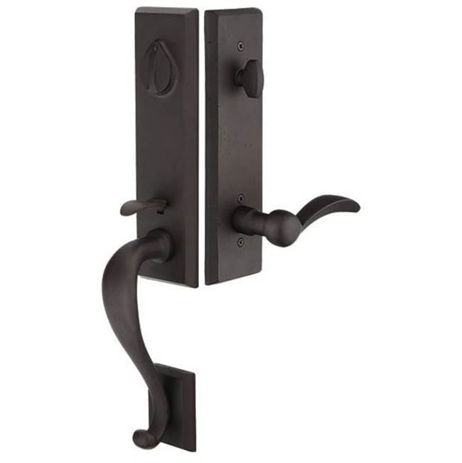Emtek - Sgl Cyl, Rectangular Monolithic Tub Ent, Bryce Lever, RH, TWB - Tumbled White Bronze