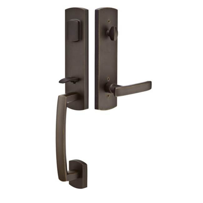 Emtek - Dbl Cyl, Logan Tub Ent, Bryce Lever, RH, TWB - Tumbled White Bronze