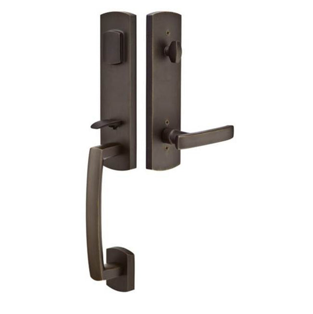 Emtek - Sgl Cyl, Logan Tub Ent, Bryce Lever, LH, TWB - Tumbled White Bronze