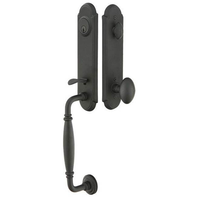 Emtek - Sgl Cyl, Monolithic with Normandy Grip Tub Ent, Lafayette Lever, RH, SWS - Satin Steel