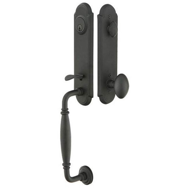 Emtek - Sgl Cyl, Monolithic with Normandy Grip Tub Ent, Lafayette Lever, RH, SWS - Satin Steel