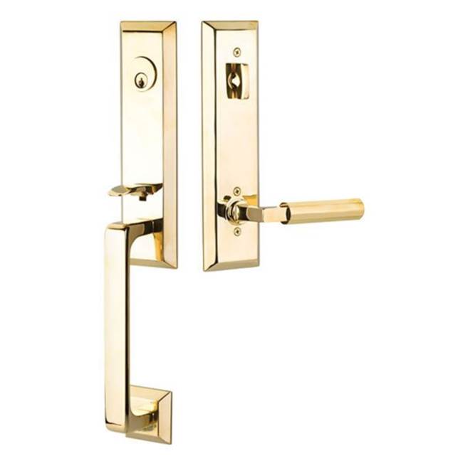 Emtek - Dbl Cyl, Transitional Heritage Monolithic Tub, Old Town Crystal Knob, US14 - Polished Nickel