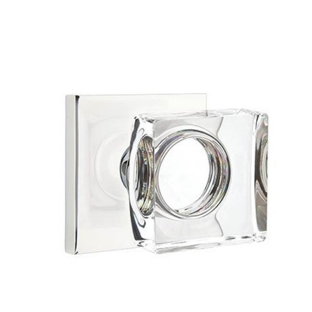 Emtek - Concealed, Passage, Oval Rosette, Modern Square Crystal Knob, US14 - Polished Nickel