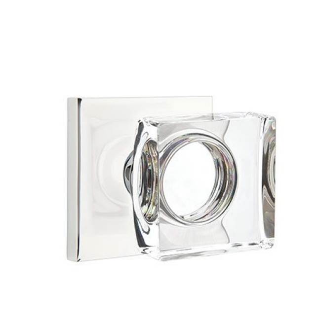 Emtek - Concealed, Privacy, Oval Rosette, Modern Square Crystal Knob, US14 - Polished Nickel