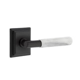 Emtek - Passage, Modern Rectangular Rosette US4, T-Bar Stem US4, White Marble Handle, RH - Satin Brass