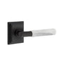 Emtek - Passage, Modern Rectangular Rosette US4, T-Bar Stem US4, White Marble Handle, RH - Satin Brass