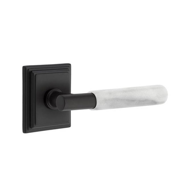 Emtek - Privacy, Square Rosette US14, T-Bar Stem US14, White Marble Handle, RH - Polished Nickel