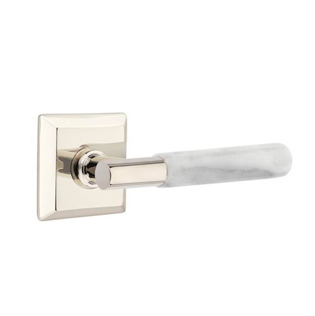 Emtek - Privacy, Quincy Rosette US19, T-Bar Stem US19, White Marble Handle, LH - Flat Black
