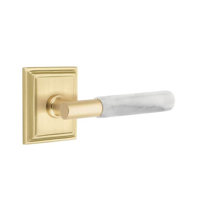 Emtek - Concealed Fastener, Privacy, Wilshire Rosette US4, T-Bar Stem US4, White Marble Handle - Satin Brass