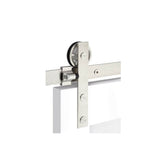 Emtek - Barn Door, Modern Rectangular, Face Mount, 5'', Spoked Wheel, Flat Fastener, SS, Double Door - Brushed Stainless Steel