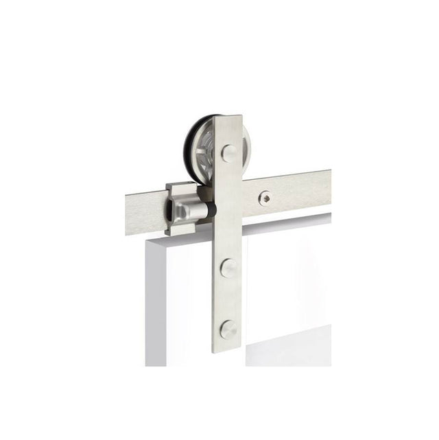 Emtek - Barn Door, Modern Rectangular, Face Mount, 16'', Solid Wheel, Classic Fastener, SS - Brushed Stainless Steel