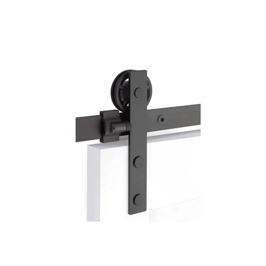 Emtek - Barn Door, Modern Rectangular, Face Mount, 8'', Solid Wheel, Classic Fastener, US19, Double Door - Flat Black