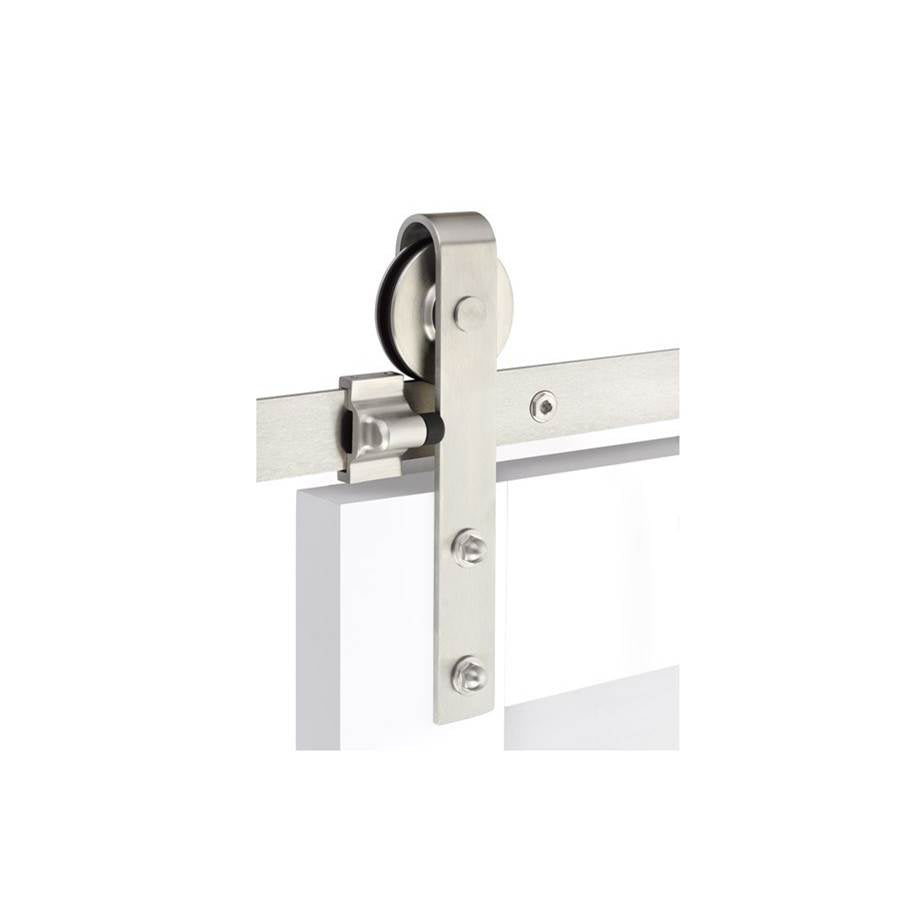 Emtek - Barn Door, Classic, Face Mount, 16'', Spoked Wheel, Flat Fastener, SS, Double Door - Brushed Stainless Steel
