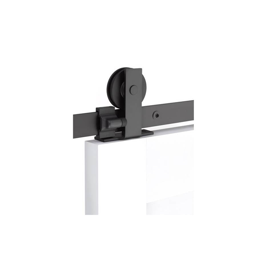 Emtek - Barn Door, Modern Rectangular, Top Mount, 5'', Spoked Wheel, Classic Fastener, US19, Double Door - Flat Black