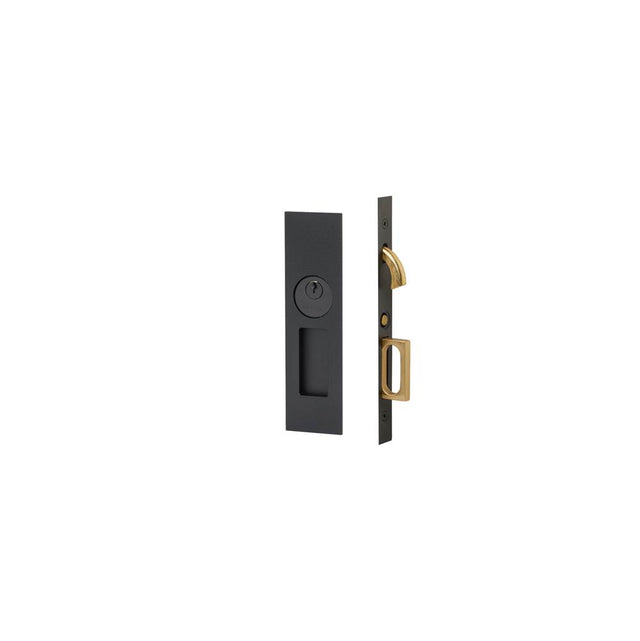 Emtek - Keyed, Knurled Narrow Modern Rectangular Pocket Door Mortise Lock, US10B - Oil Rubbed Bronze