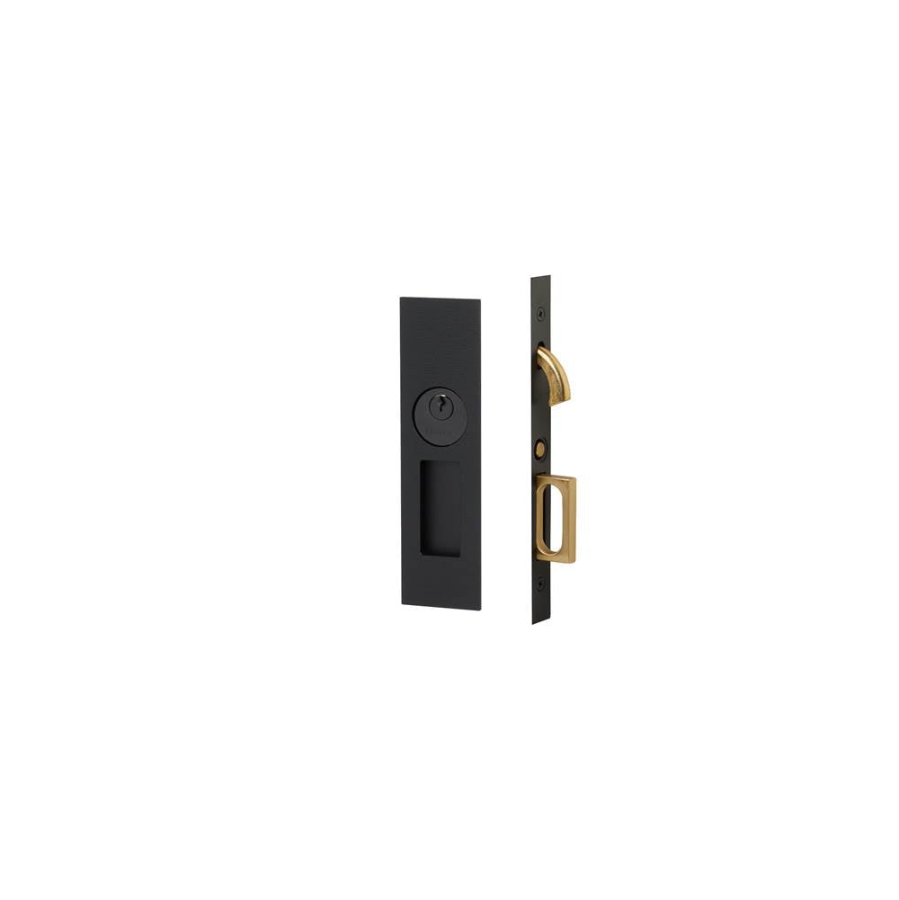 Emtek - Keyed, Knurled Narrow Modern Rectangular Pocket Door Mortise Lock, US19 - Flat Black