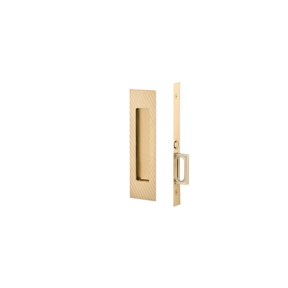 Emtek - Passage, Knurled Narrow Modern Rectangular Pocket Door Mortise Lock, US4 - Satin Brass