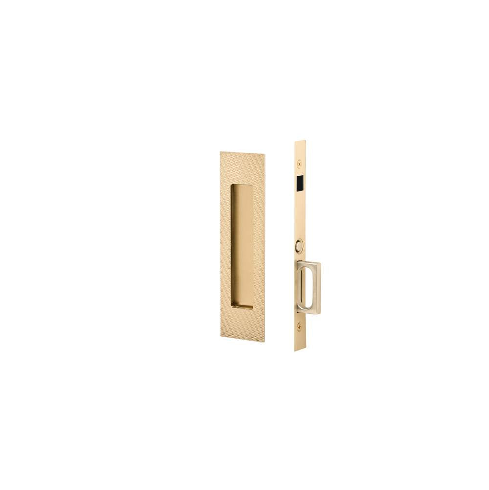 Emtek - Dummy, Knurled Narrow Modern Rectangular Pocket Door Mortise Lock, US4 - Satin Brass