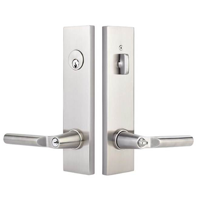 Emtek - 2-PT Lock Key in Knb/Lvr Dummy, Modern Rectangular Plate, Cortina Lever, US3NL - Unlacquered Brass